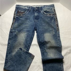 Encrypted Distressed Straight Jeans Denim Urban Streetwear